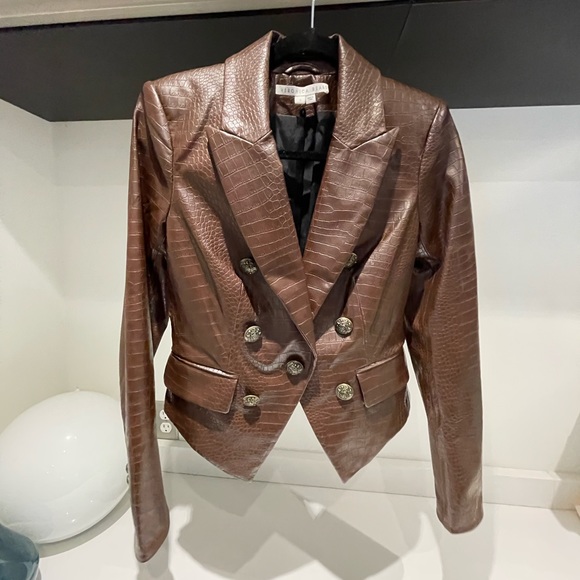 $698 Veronica Beard Cooke Vegan Croc Leather Dickey Jacket blazer Sz 4 Chicory - Picture 11 of 16